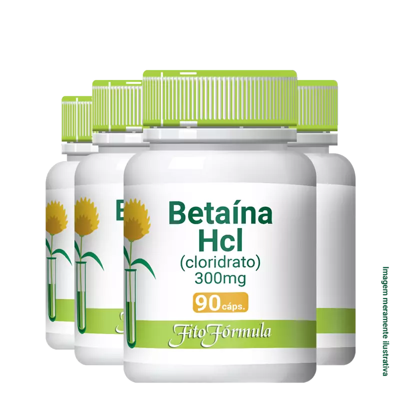 Kit com 4 potes de Betaína HCL 300mg
